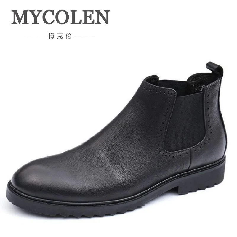 

MYCOLEN Genuine Leather Winter Boots Shoes Men Black High Quality Comfortable Leather Chelsea Boots Sapato Masculino Social