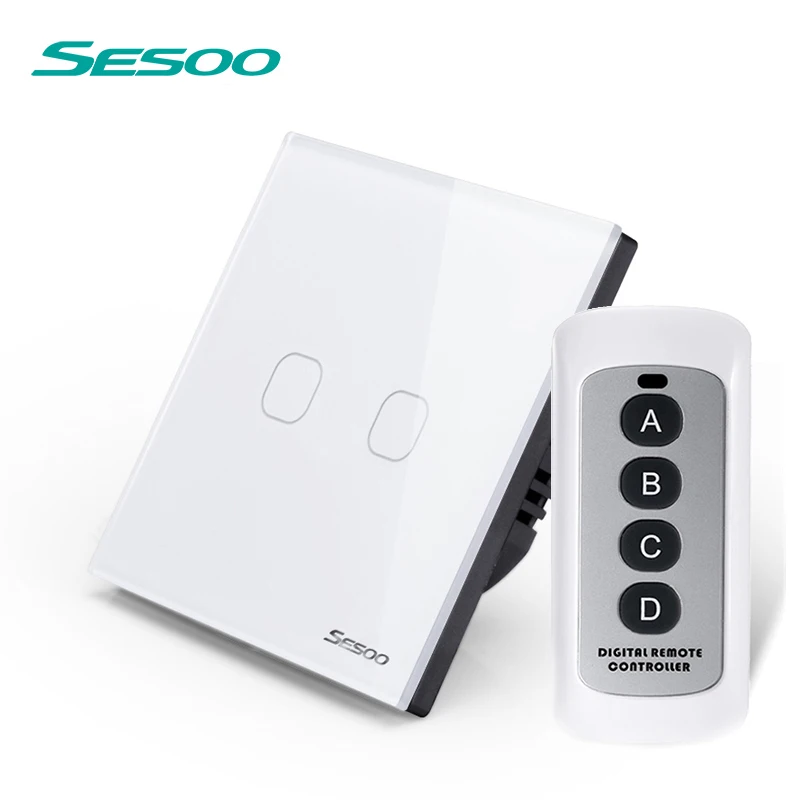 SESOO ЕС/Великобритания сенсорный выключатель светодиодный настенный светильник 170-240 В 2 комплекта 1 способ водонепроницаемый Кристалл Закаленное стекло панели Белый