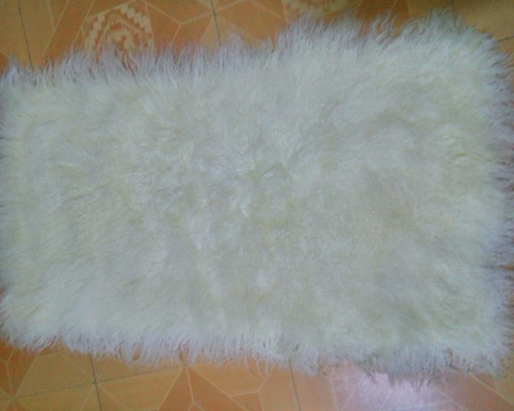 Primary Real Mongolian Lamb Fur Rug Plate Natural White Sheepskin Area