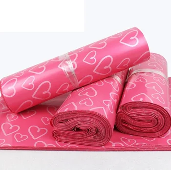 

100pcs 28x42cm Poly Mailer Heart Shape Envelope Postal Pink Love Polybag Mailbag Wholesale