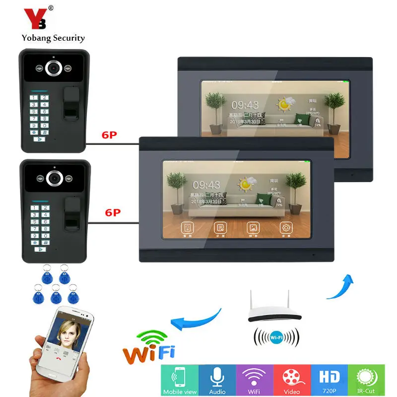 Yobang Security 2*7inch Wired/Wireless Wifi Fingerprint RFID Password Video Door Phone Doorbell Intercom Entry System with 2 Cam Yobang Security 2*7inch Wired/Wireless Wifi Fingerprint RFID Password Video Door Phone Doorbell Intercom Entry System with 2 Cam