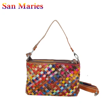 

San Maries 2019 Genuine Leather Women's Woven Shoulder Bags Totes Ladies Crossbody Bag Famous brand Designer Female Messenger Ba