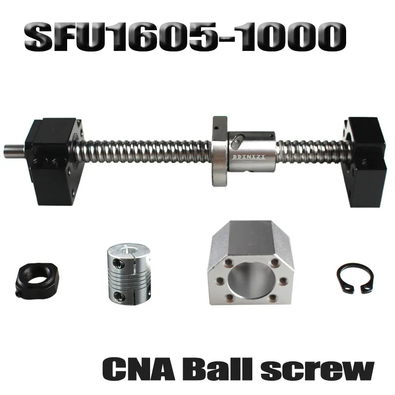 

Ballscrew 1000mm SFU1605 rolled ball screw C7 with end machined +1605 ball nut + nut housing+BK/BF12 end support +coupler RM1605