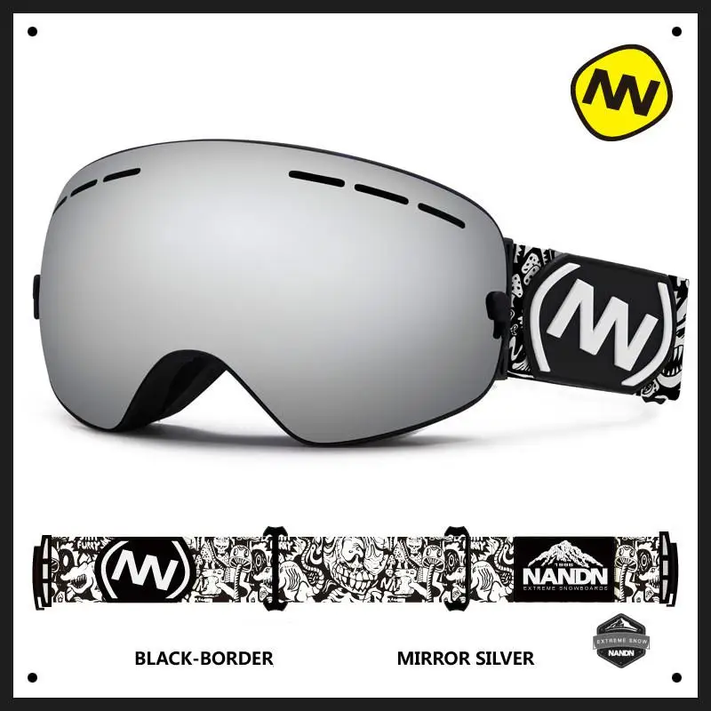 Уличные профессиональные женские лыжные очки с двойными линзами UV400, противотуманные лыжные очки, лыжная маска, мужские снежные очки, очки для сноубординга - Цвет: Black Silver