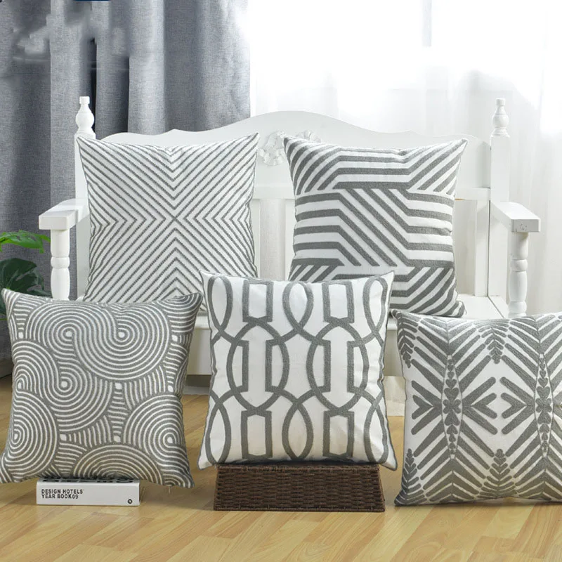 

Geometric Cushion Cover Decorative Pillows 45*45 Embroidery Modern Simple Throw Pillow Cushions Home Decoration for Sofa Bed