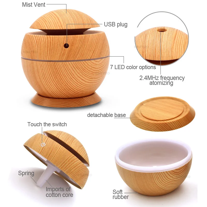 Kopen Usb Aroma Luchtbevochtiger Aromatherapie Houtnerf 7 Kleur Led verlichting Elektrische Aromatherapie Etherische Olie Aroma Diffuser 130 Ml Humidif