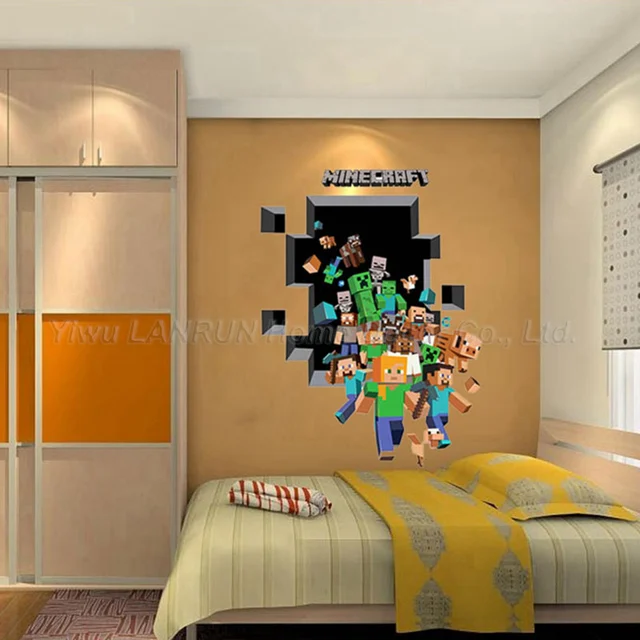 2017 new minecraft 3d wall sticker for kids room wallpaper home