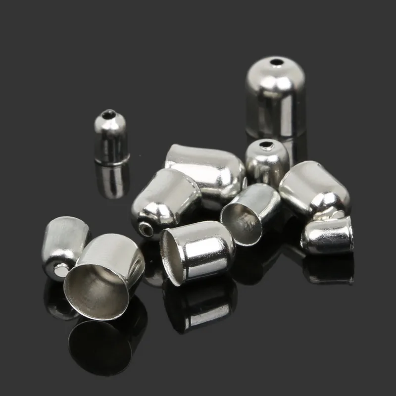 Silver Tone Necklace Cord End Tip Beads Caps W//Loop 6x4mm fit 3mm cord