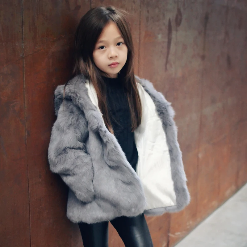 

Hot Sale Real Rex Rabbit Fur Coat Mother and daughter Jacket Winter Overcoats Fashion Kids Clothes Girls Hooded Clothing CT-05