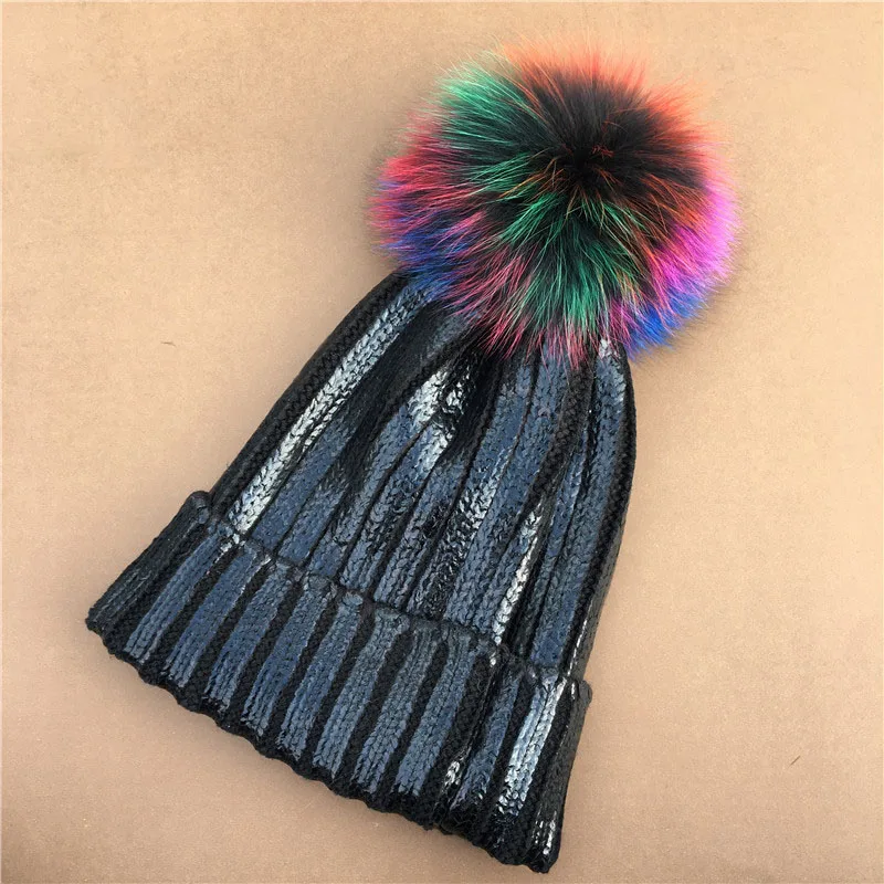 Real Fox Fur 15 CM Ball Cap Big Pom Poms Winter Hat for women girl 's hat knitted beanies
