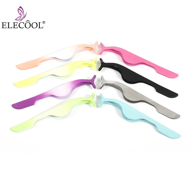 

ELECOOL 1pc Portable Easily-operated 7 Colors T-shape Stainless Steel Extension Eyelash Applicator Fishtail Clip Makeup Tools