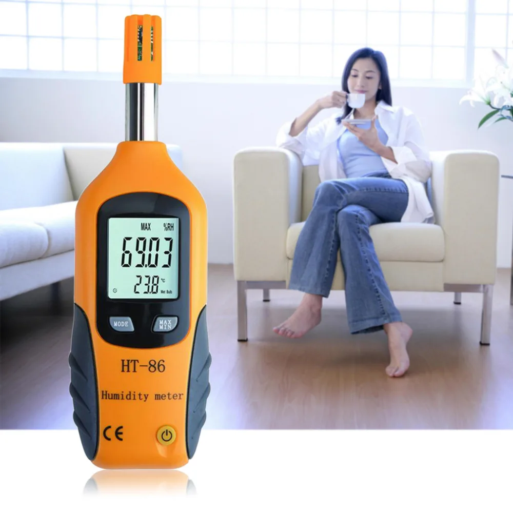 

HT-86 Professional Digital LCD Screen Display Indoor Outdoor Thermometer Hygrometer Temperature Humidity Meter White & Gray