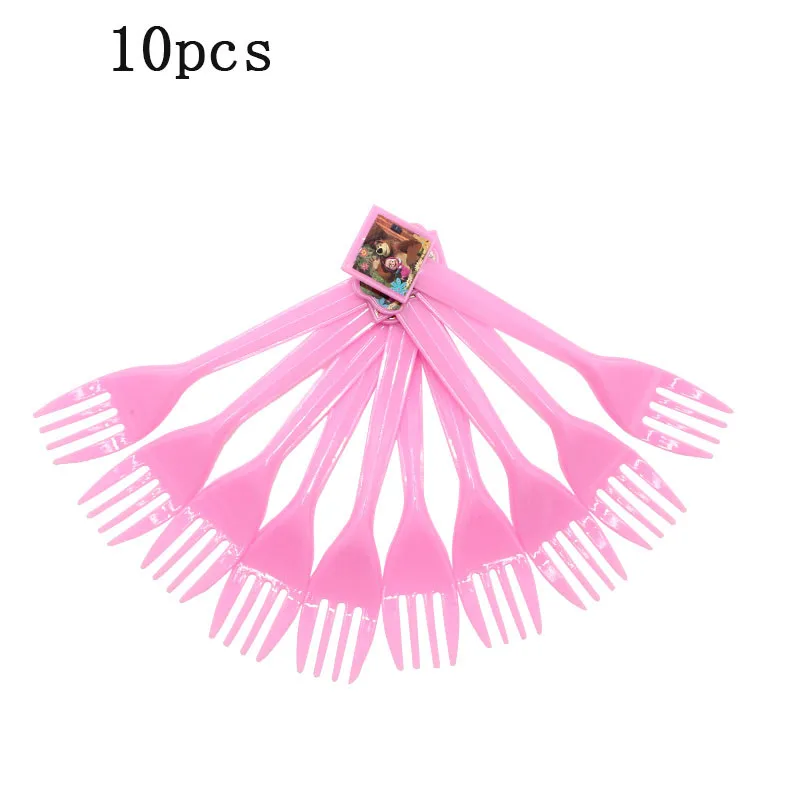 Forks 10pcs Рисунок медведя из мультфильма, украшения для дня рождения, набор одноразовой посуды для девочек, салфетки, тарелка, Подарочный пакет, вечерние принадлежности - Цвет: Forks 10pcs