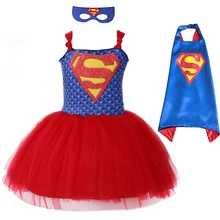 Летнее платье-пачка СУПЕРМЕНА для девочек с маской, костюм супергероя для малышей, Детский костюм для костюмированной вечеринки на Рождество, Хэллоуин, платье Моаны