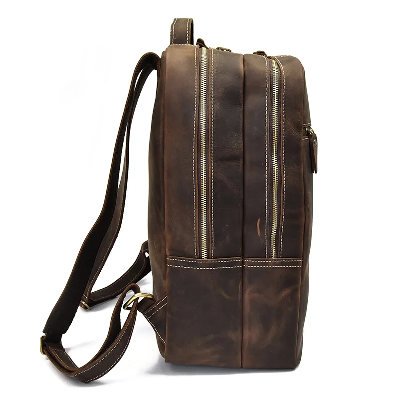 Side View of Woosir Brown Leather Backpack Vintage Laptop Rucksack