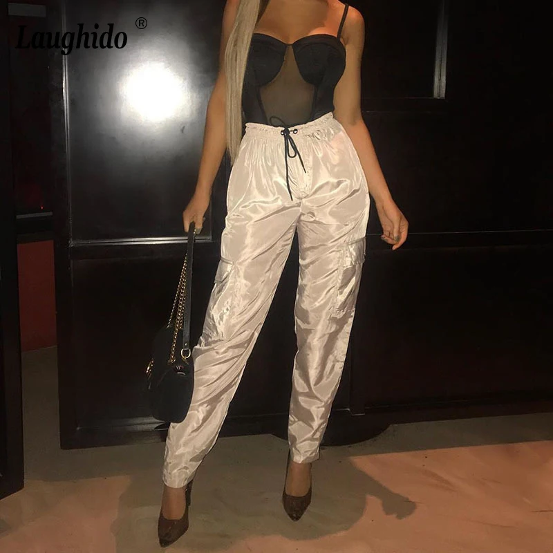 

Laughido Autumn Slim High Waist Drawstring Women Pants Pocket Elastic Feet Workout Sporty Trousers 2019 Casual Sweatpants Female