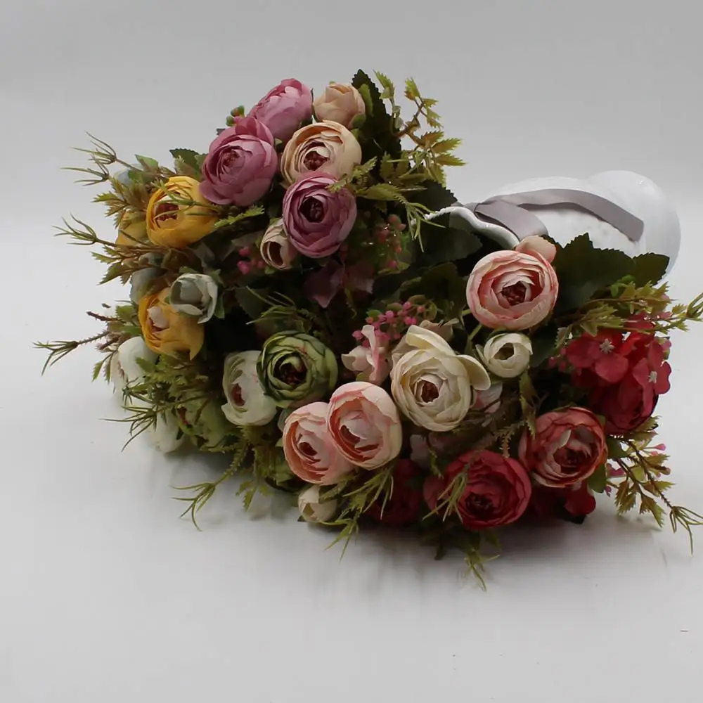 10 головок/1 шелк луч чайных роз невесты букет для рождественские украшения дома год Свадебные поддельные искусственные цветы