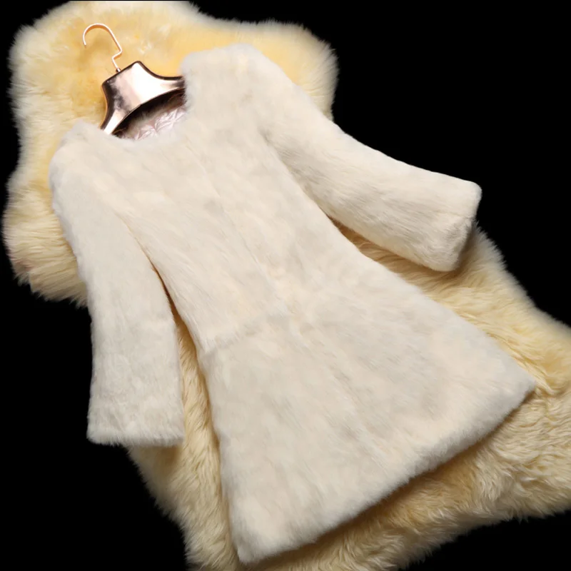 

Top quality real rabbit fur jacket women slim long style fur coat outerwear female genuine rabbit leather hair coats and jackets
