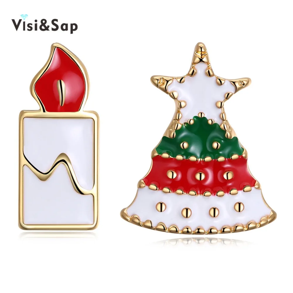 

Visisap Christmas Candle Tree Earring Gifts Asymmetric Gold Color Stud Earrings For Women Fashion Party New Year Jewelry VPE1602