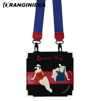 

Women Shoulder Bags Retro Canvas Beach Holiday Embroidery Messenger Bags Cartoon Fashion Wide Strap Crossbody Bag