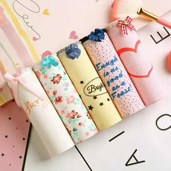 

5Pcs/lot Women Panties Sexy Cotton Underwear Girls Cute Printed Intimate Plus Size 4XL Briefs Lady Breathable Underpants