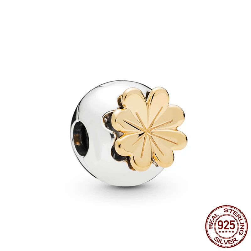 

Classic 925 Sterling Silver Beads Shining Clover Clip Charms fit Original Pandora Bracelets Women DIY Jewelry