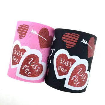 

3"75mm BOCA Arrow red glitter Heart Pink Ink Printing Grosgrain Ribbon DIY Valentine's Day Decor Hair Bowknots