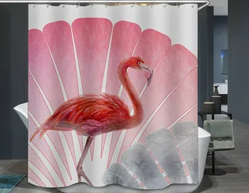 

Modern Flamingo Shower Curtain Waterproof Polyester Fabric Drape for Bathroom Eco-Friendly Animals Print Bath Curtain with Hooks
