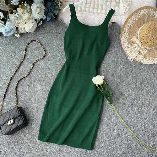 Однотонное трикотажное летнее платье в винтажном стиле, стрейчевое сексуальное облегающее платье Vestidos, элегантное облегающее модное платье 12239 - Цвет: Зеленый