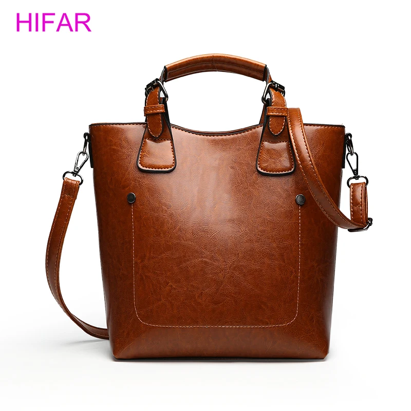 

2018 New Women Bucket Bag Oil Wax Women Leather Handbags Big Tote Famous Brands High Capacity Female Shoulder Bag Crossbody Bag