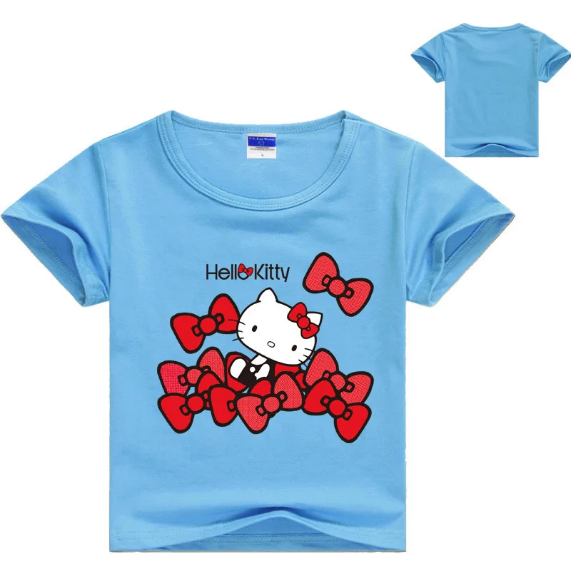 

New Children's Short Sleeve T-Shirt HELLO KITTY Printed Kids T-Shirt Colorblock Girls Boys Tops Tee christmas clothing