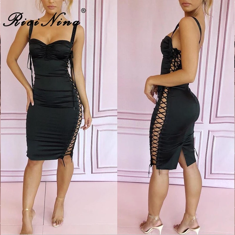RICININA Fashion Women Dresses Woman V Neck Cross Hollow Out Lace Up Backless Bodycon Dress Woman Slim Bandage Party Dress RICININA Fashion Women Dresses Woman V Neck Cross Hollow Out Lace Up Backless Bodycon Dress Woman Slim Bandage Party Dress