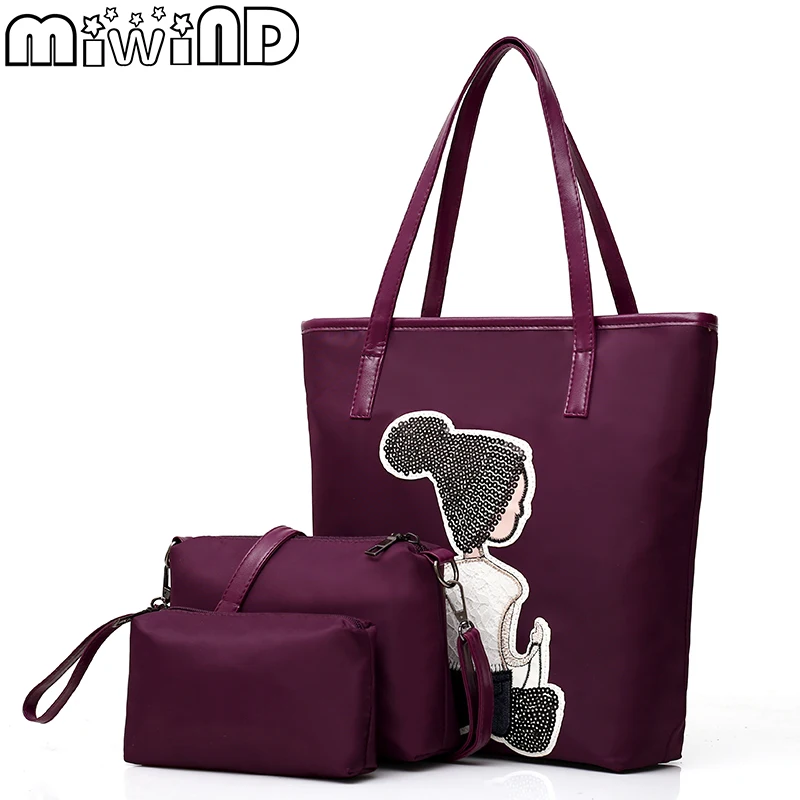 

Women's Handbags Female Shoulder Bags PU Leather 3-piece Set Character pattern Stylish Simplicity Large Capacity Bag MIWIND 2019
