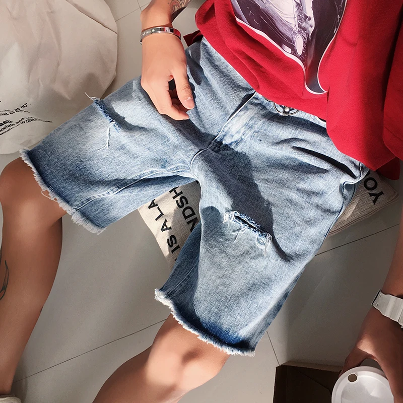 Шорты мужские джинсы летние модные рваные с дырками джинсовые шорты молодых мужчин шорты мужские heren korte broeken