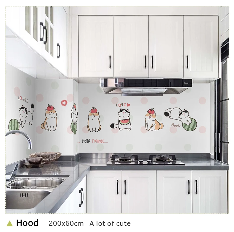 60*200cm Kitchen oil-proof wall stickers cooker high temperature waterproof tile cabinet range hood refurbished wallpaper