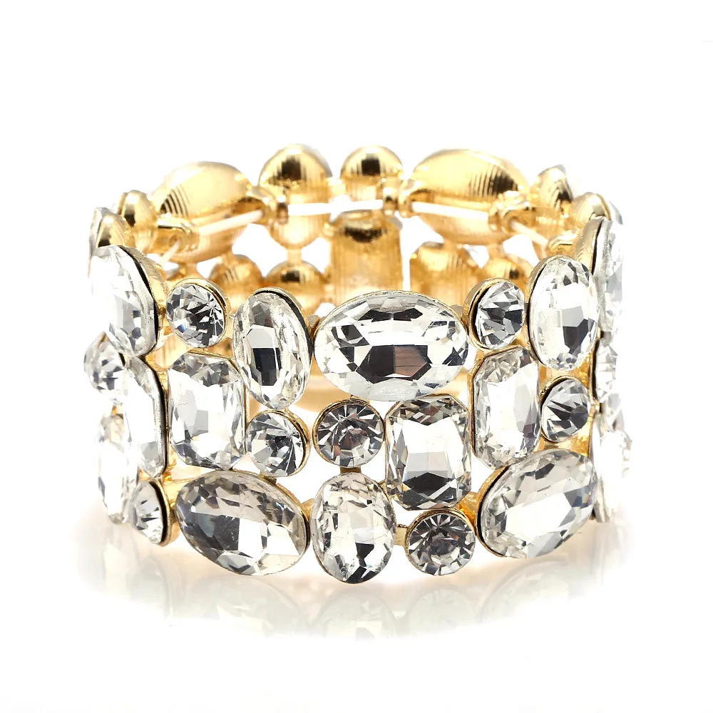 Новое поступление, модный эластичный браслет из хрустального стекла для женщин, золотой, белый, разноцветный браслет, ювелирный аксессуар - Окраска металла: Gold-color