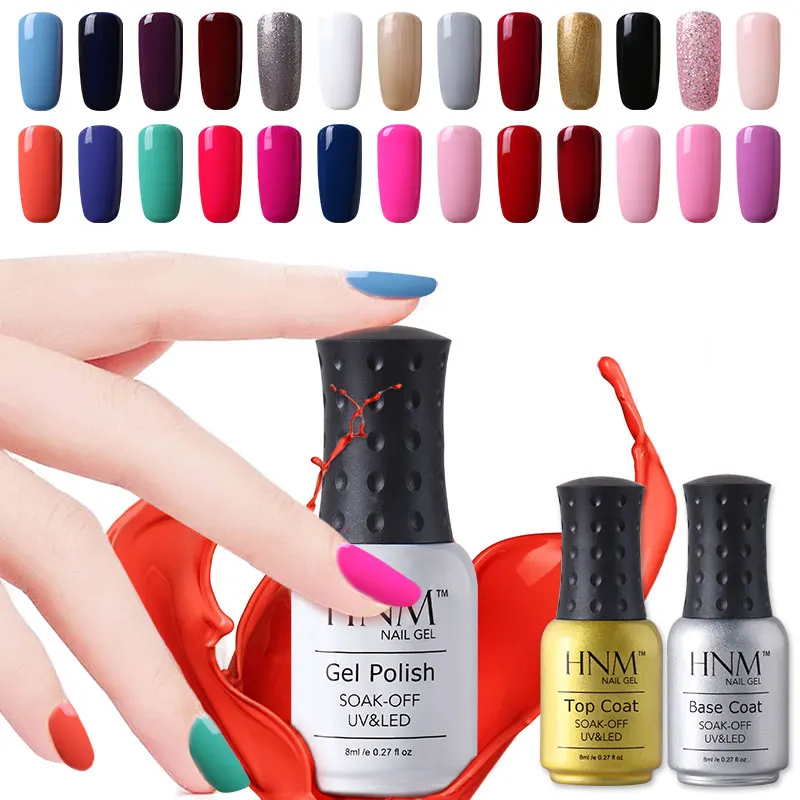 

HNM 8ml Nail Polish UV Pure Color Glue Nail Polish Long Lasting Hybrid Varnish Stamping Gelpolish Base Top Primer Lacquer Glue