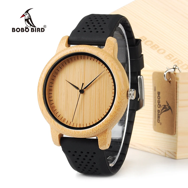 BOBO BIRD Men Design Bamboo Wood Quartz Watch Japanese Movement With Silicone Strap Ladies Watchreloj de silicon para mujer