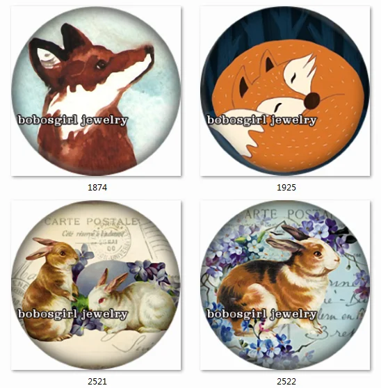 

SN1382 Fox Rabbit Animal snap button Jewelry Charm photo glass cabochon