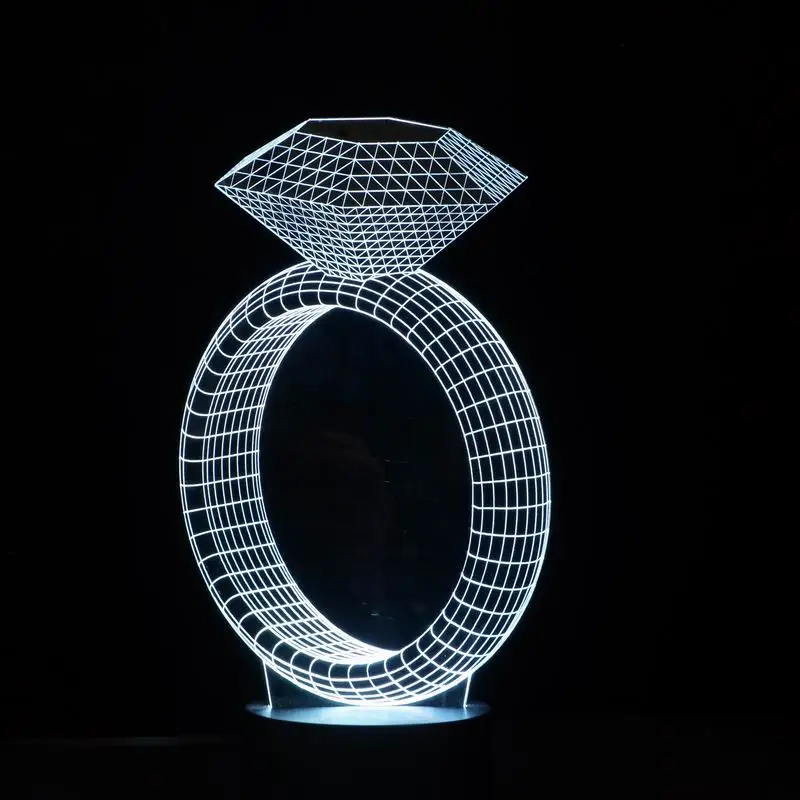 Pretty 3D Illusion Table Lamp Night Light with Diamond Ring Shape with 7 Color Lights for Valentine’s Day Dear Gifts.
