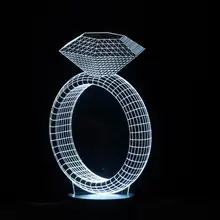Pretty 3D Illusion Table Lamp Night Light with Diamond Ring Shape with 7 Color Lights for Valentine’s Day Dear Gifts.