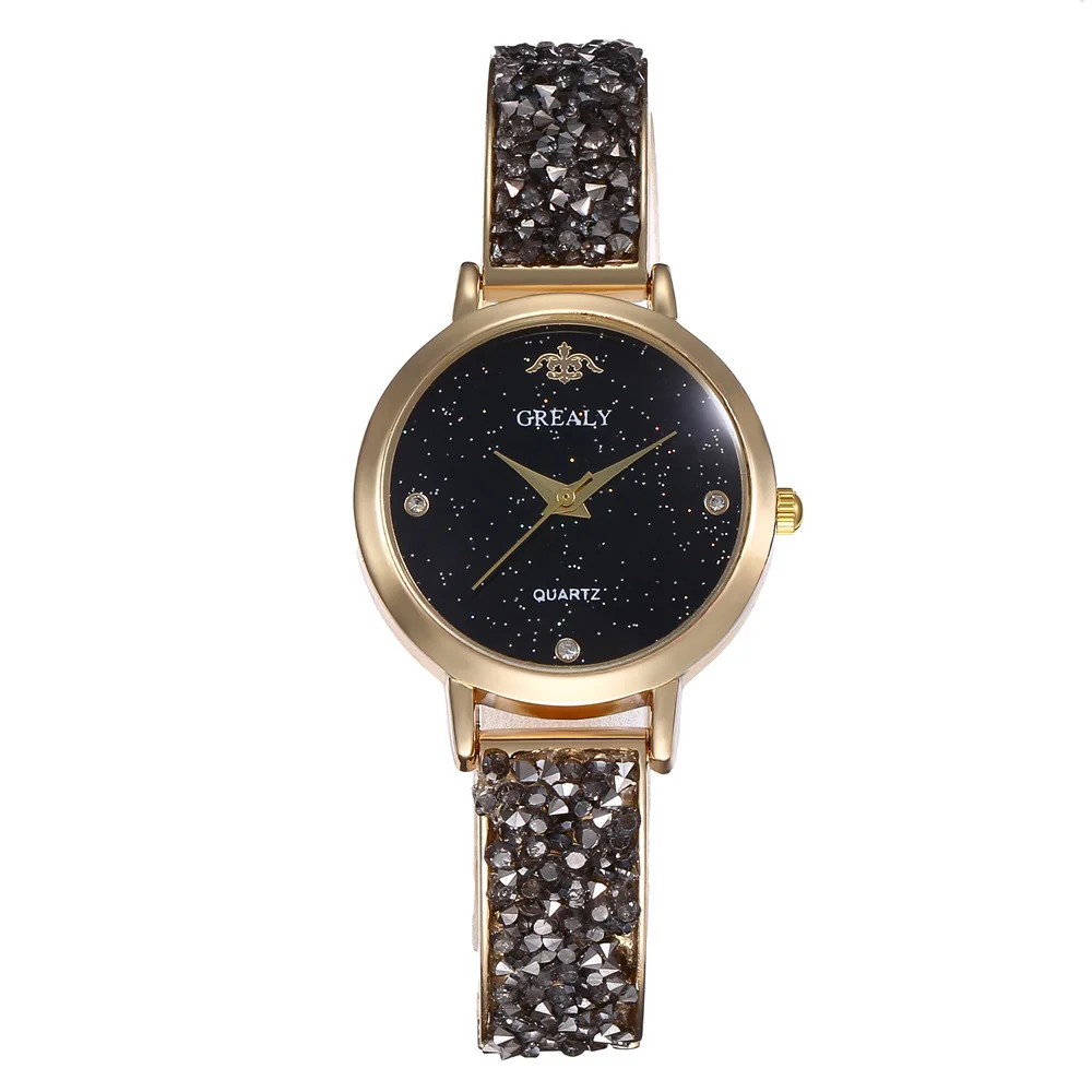 Роскошные женские часы Звездное небо Циферблат Кристалл браслет со стразами аналоговые кварцевые часы женский браслет наручные часы - Цвет: Бронза