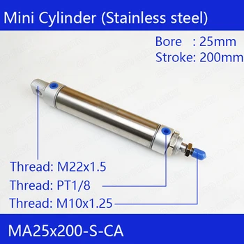 

MA25x200 Free shipping Pneumatic Stainless Air Cylinder 25MM Bore 200MM Stroke MA25X200-S-CA Double Action Mini Round Cylinders