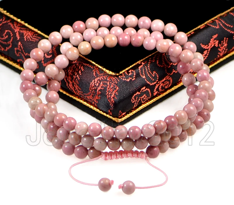 3PCS/Lot 6mm 108 Prayer Natural Red Rhodonite Gem stone Macrame Yoga Buddha Mala Braided Beads Diy Bracelet Wholesale | Украшения и