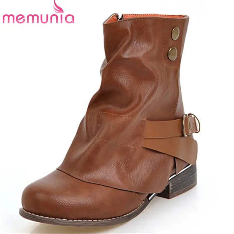 

MEMUNIA 2018 new arrival round toe ankle boots women zipper fashion autumn winter boots buckle rivet casual shoes woman black