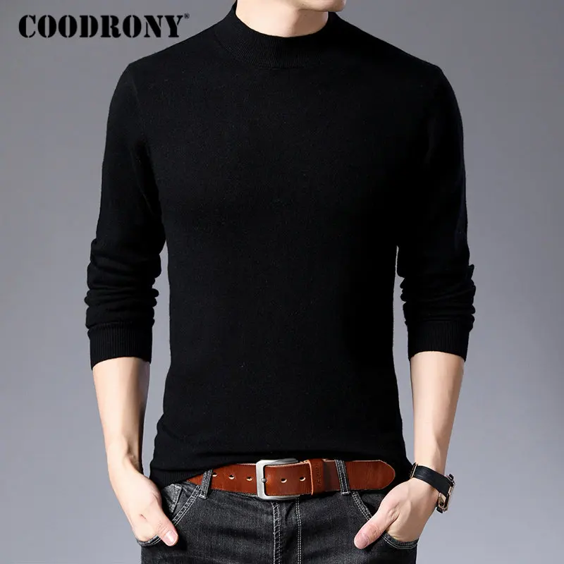 COODRONY Brand Sweater Men Casual Turtleneck Pull Homme Merino Wool Sweaters Autumn Winter Soft Warm Cashmere Pullover Men 93011 - Цвет: Черный