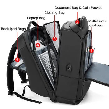 

Hot Selling Men Travel Laptop Backpack Water Repellent Functional Rucksack with USB Port