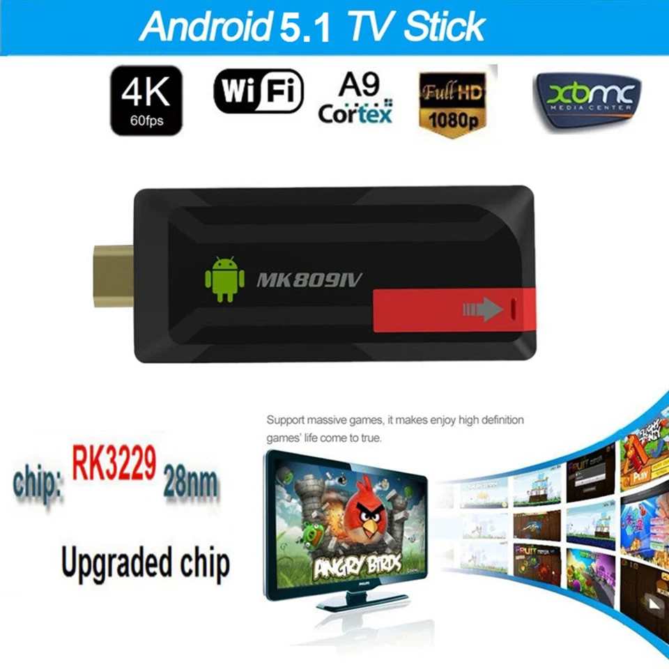 ByJoTeCH новейший 4K обновление MK809IV tv Dongle Stick Android tv Box RK3229 четырехъядерный 2G 8G 2G 16G Мини-ПК WiFi Android box 4K