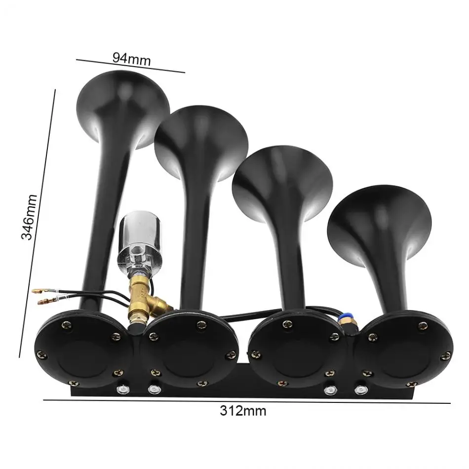  12V/24V 185dB Car Air Horn Super Loud Four Trumpet Compressor for Auto Car Vehicle Truck Train Boat