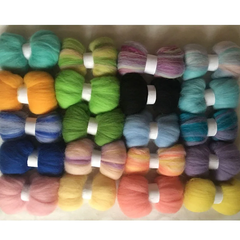 WFPFBEC diy 70S home handmade wool for needle felting doll eyes nose mat handle kit merino wool roving fiber 5g/bag 20 colors
